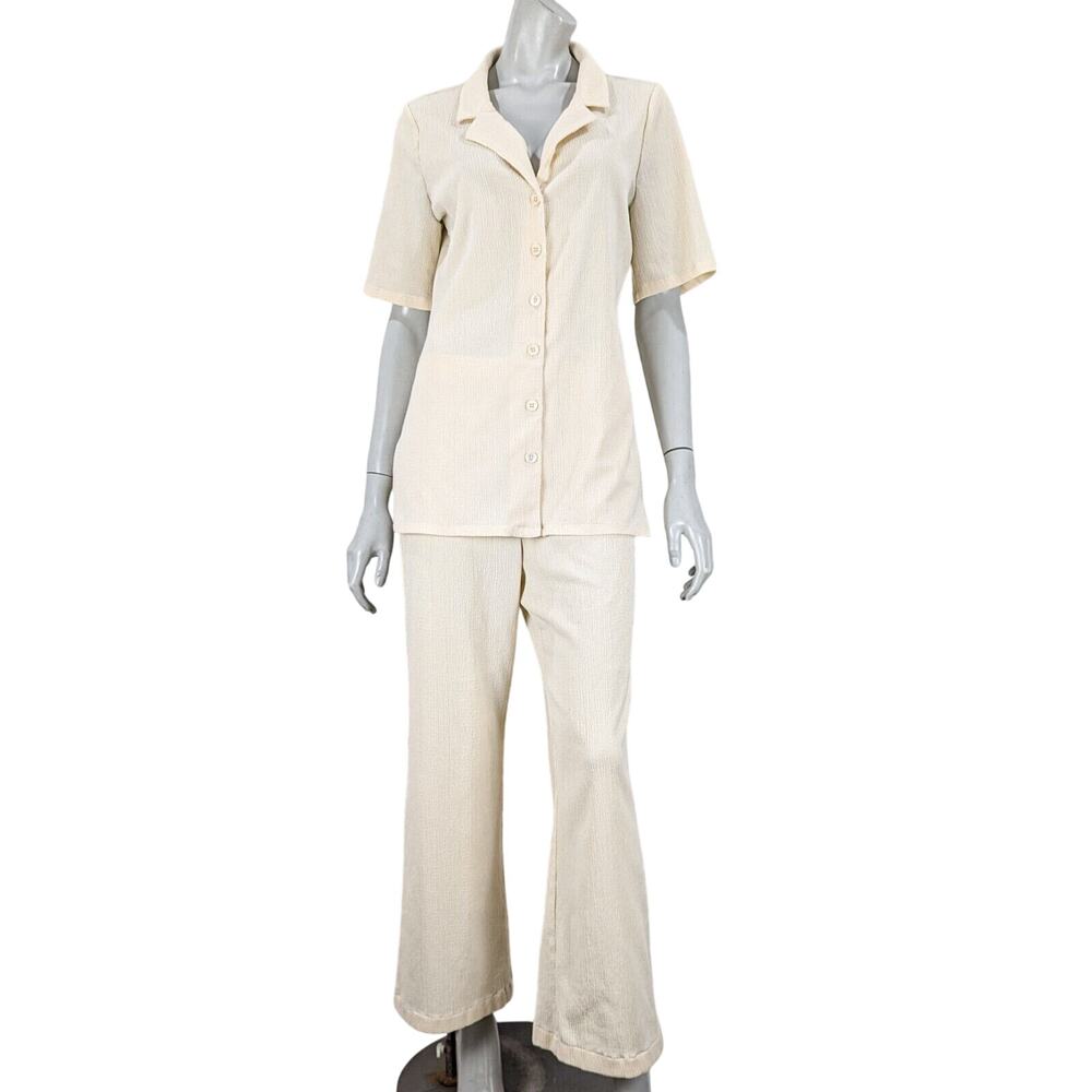 REFORMATION 2 Piece Set Pant & Shirt in Beige crinkle size Medium - Picture 2 of 12